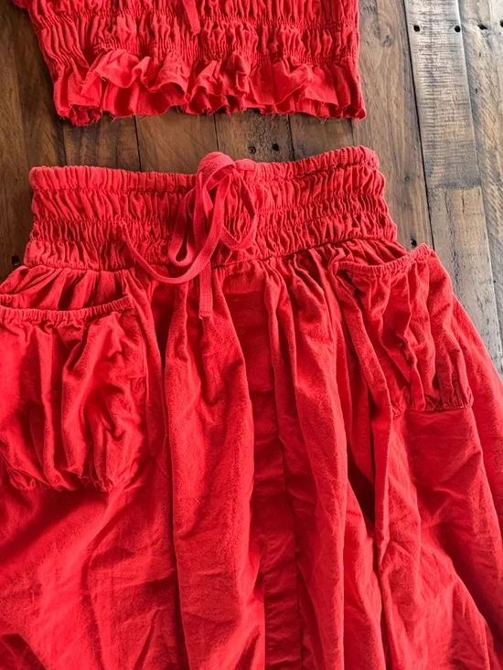 Free People All The Things Set Scarlet Glow Red Crop Top Skirt Set NWT Size S - Picture 3 of 9
